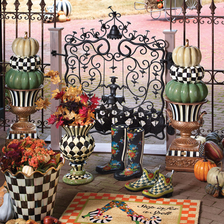 Black Forged Iron Garden Gate with Decorative Swing