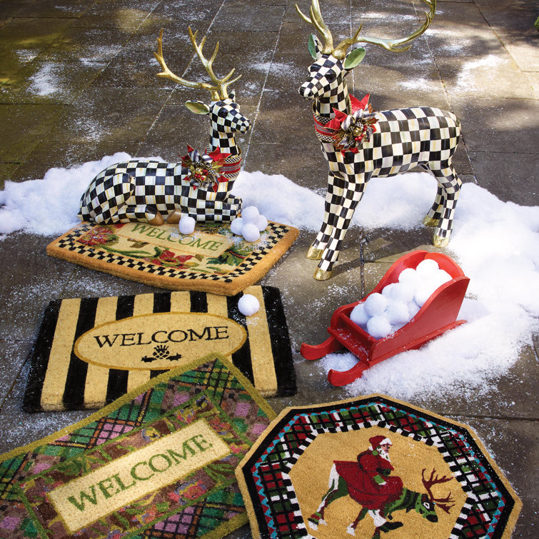 Black and Beige Coir Awning Stripe Welcome Mat