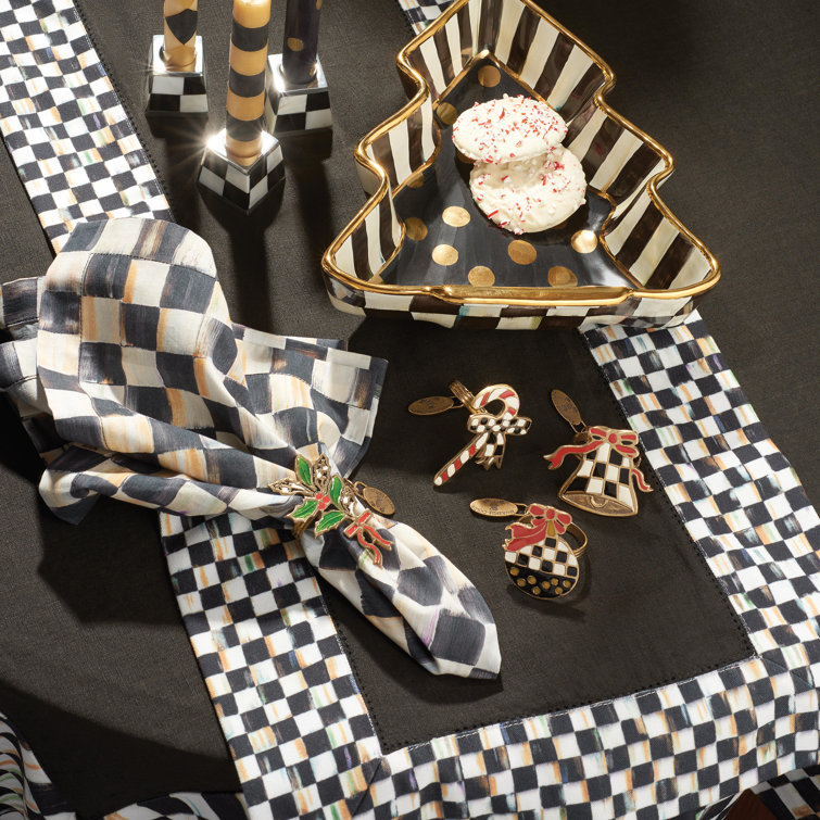 Black and White Cotton Checkered Rectangle Table Runner