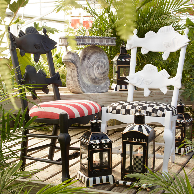 Large Black and White Striped Glass Candle Lantern