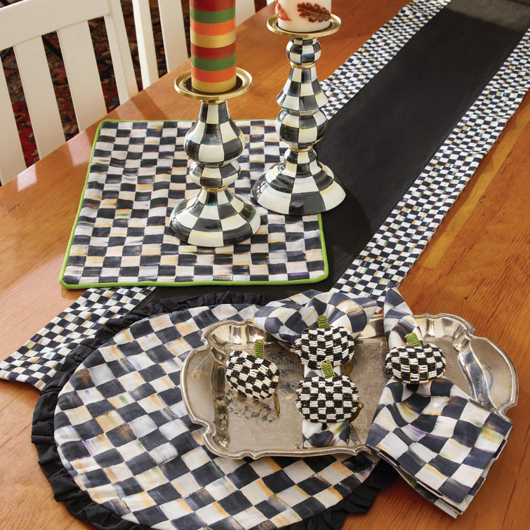 Black and White Cotton Checkered Rectangle Table Runner
