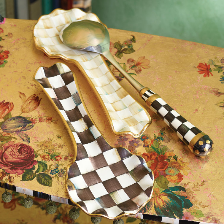 Courtly Check Hand-Painted Ceramic Spoon Rest with Gold-Lustre