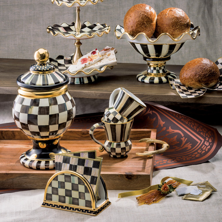 Handcrafted Ivory and Onyx Ceramic Round Compote Platter