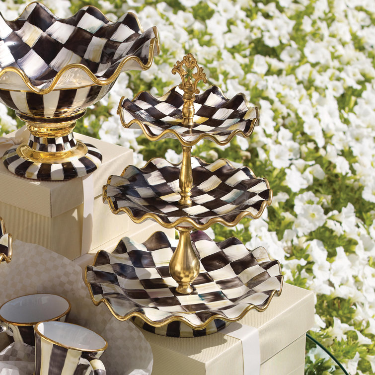 Ceramic Handmade Tiered Round Sweet Stand in Ivory and Onyx