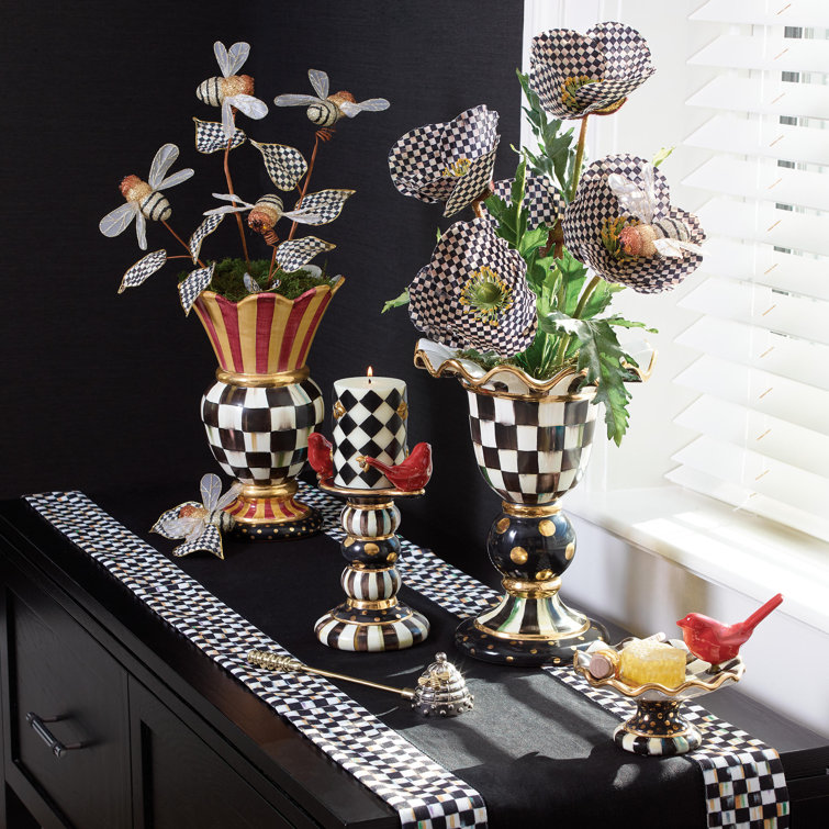 Black and White Cotton Checkered Rectangle Table Runner