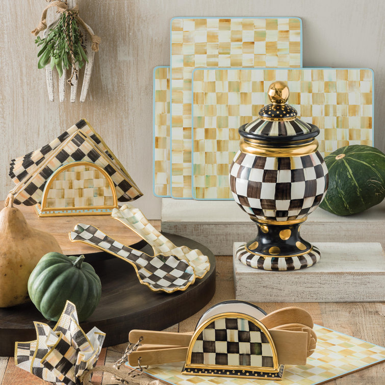 Courtly Check Hand-Painted Ceramic Spoon Rest with Gold-Lustre
