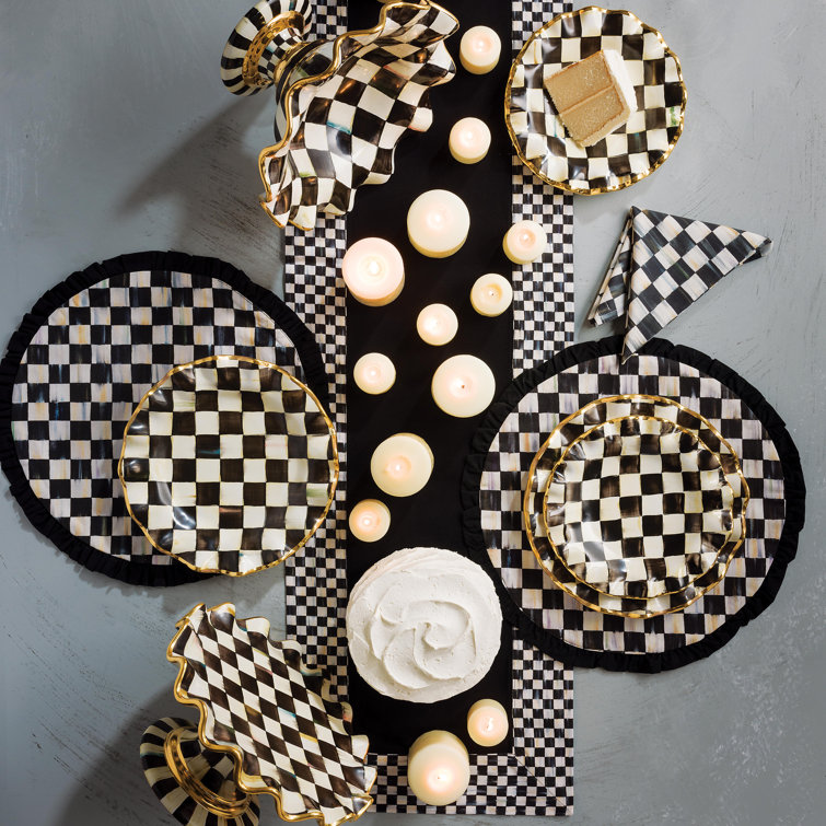 Handcrafted Ivory and Onyx Ceramic Round Compote Platter