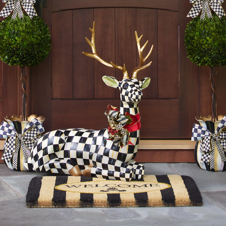 Black and Beige Coir Awning Stripe Welcome Mat