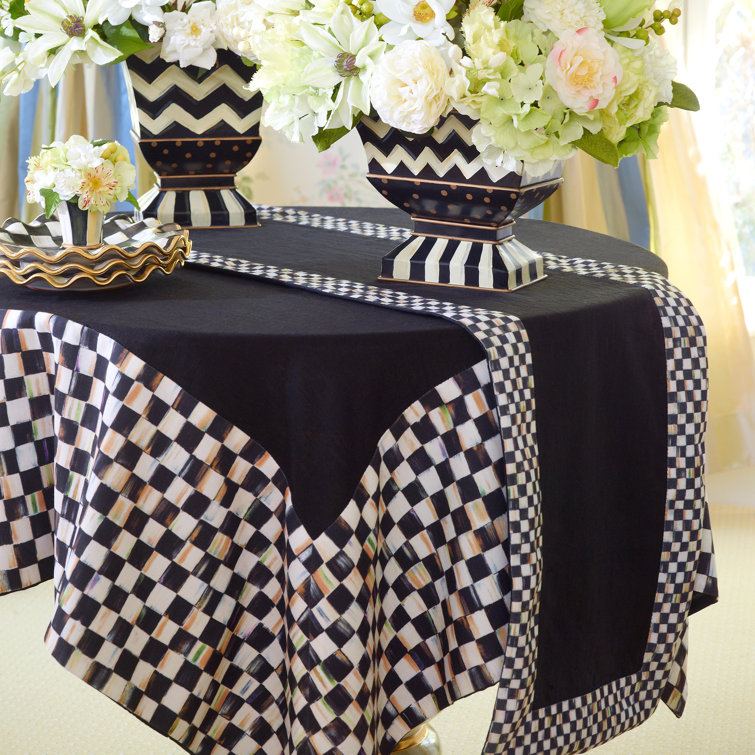 Black and White Cotton Checkered Rectangle Table Runner