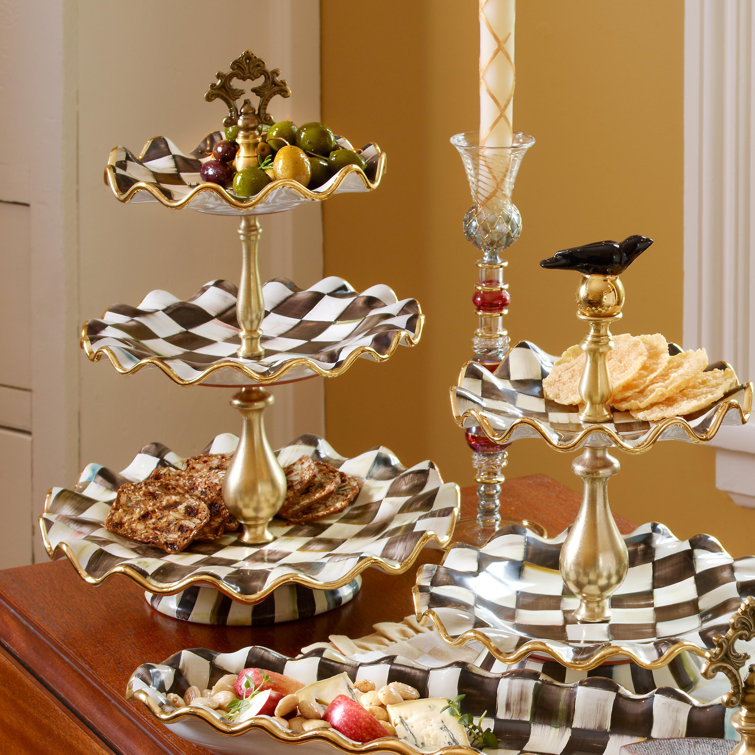Ceramic Handmade Tiered Round Sweet Stand in Ivory and Onyx