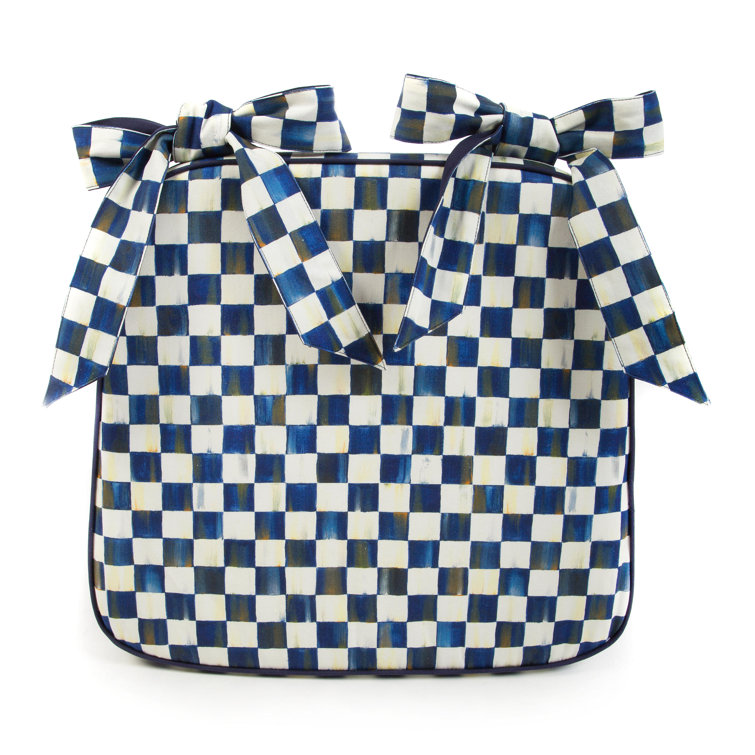 Blue and White Cotton Checkered Chair Cushion