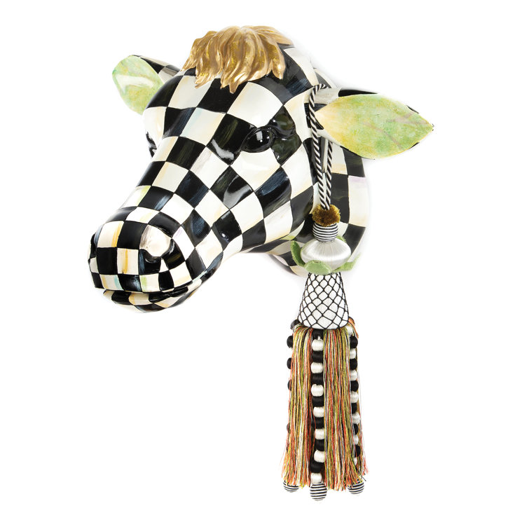 Handpainted Courtly Check 15'' Resin Cow Decor