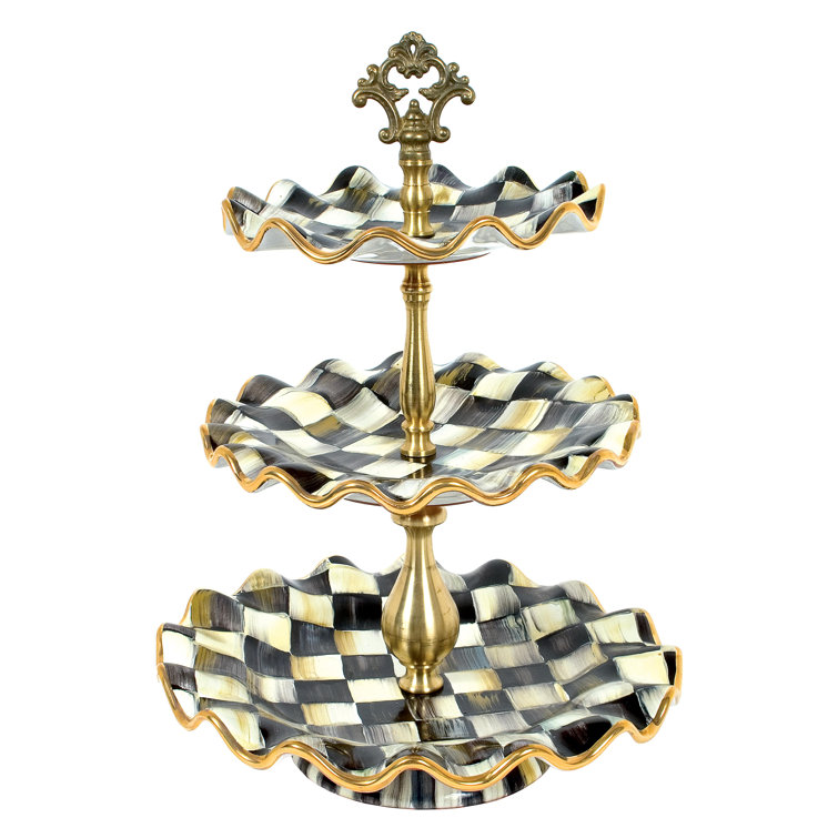 Ceramic Handmade Tiered Round Sweet Stand in Ivory and Onyx