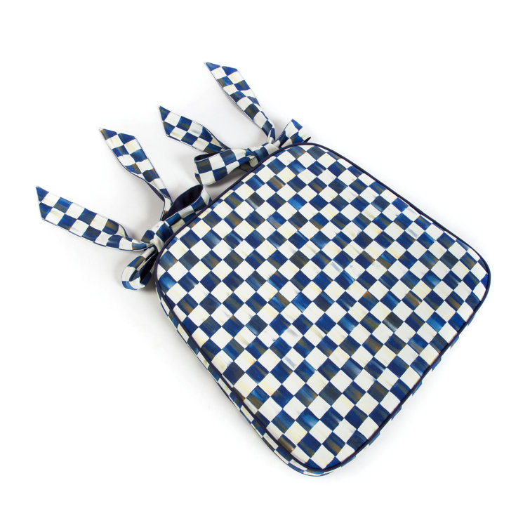 Blue and White Cotton Checkered Chair Cushion