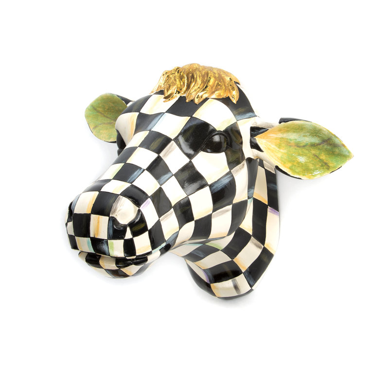 Handpainted Courtly Check 15'' Resin Cow Decor