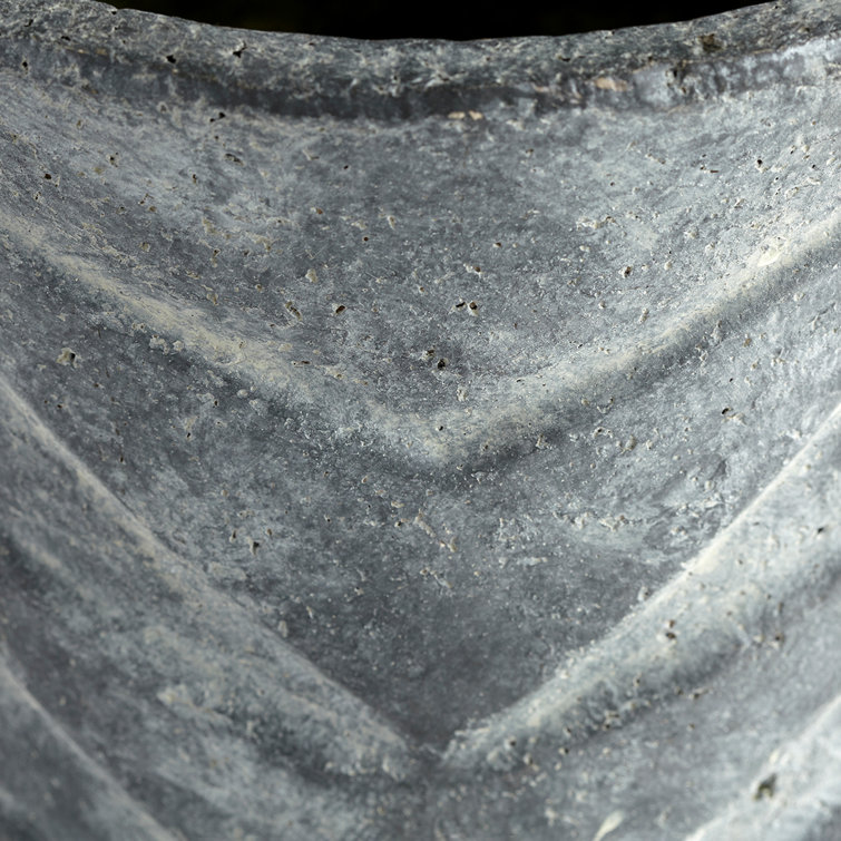 Pewter Gray Ceramic Chevron Pattern Planter, 15"