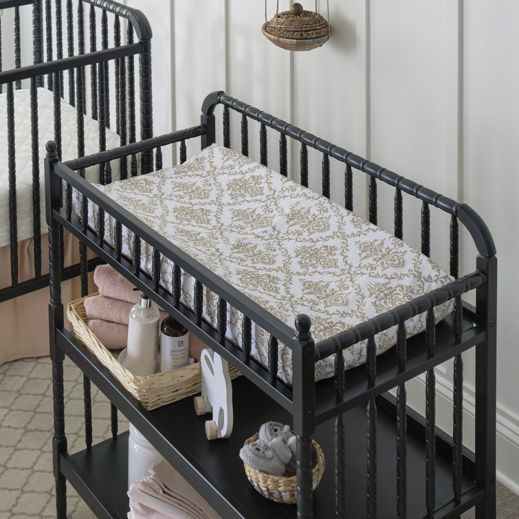 Ebony Black Wooden Changing Table with Safety Strap and Drawers