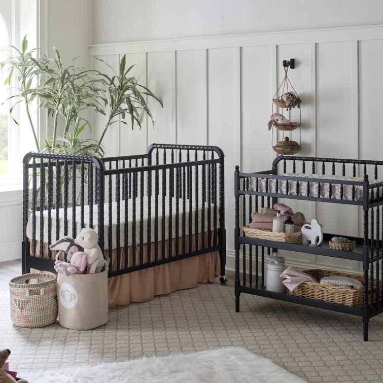 Ebony Black Wooden Changing Table with Safety Strap and Drawers