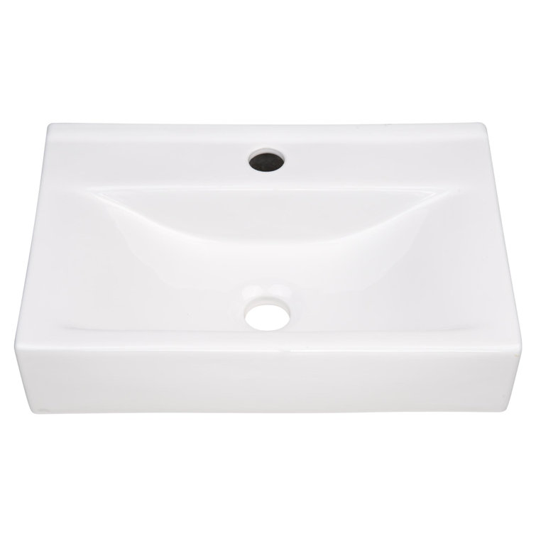 Aquaterior 18'' White Ceramic Wall-Mount Bathroom Sink with Pop-Up Drain