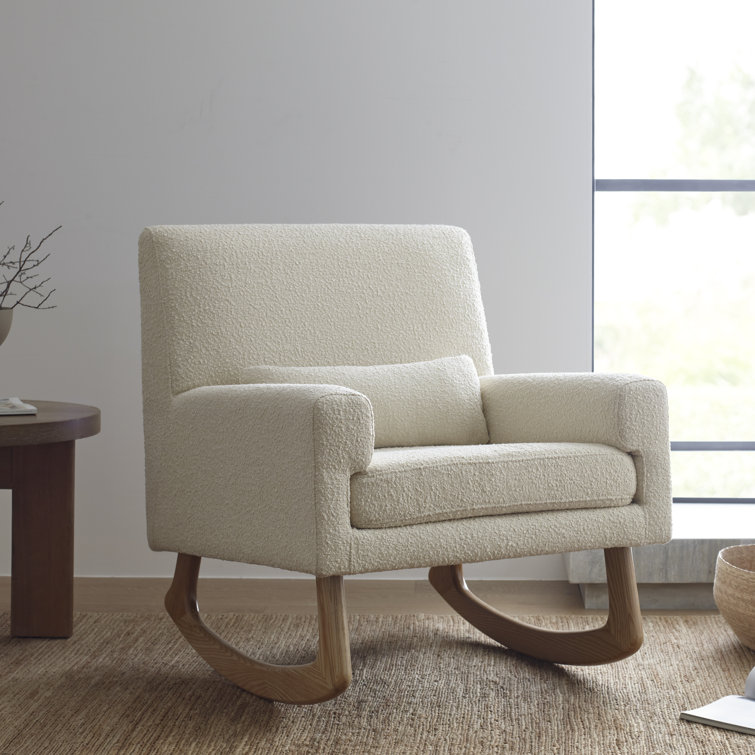 Ivory Boucle Sleepytime Rocker with Smooth Ash Hardwood Legs