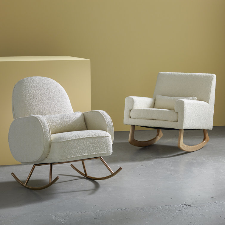 Ivory Boucle Sleepytime Rocker with Smooth Ash Hardwood Legs