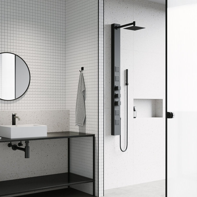 Matte Black 58" Shower Panel with Handheld and Jets