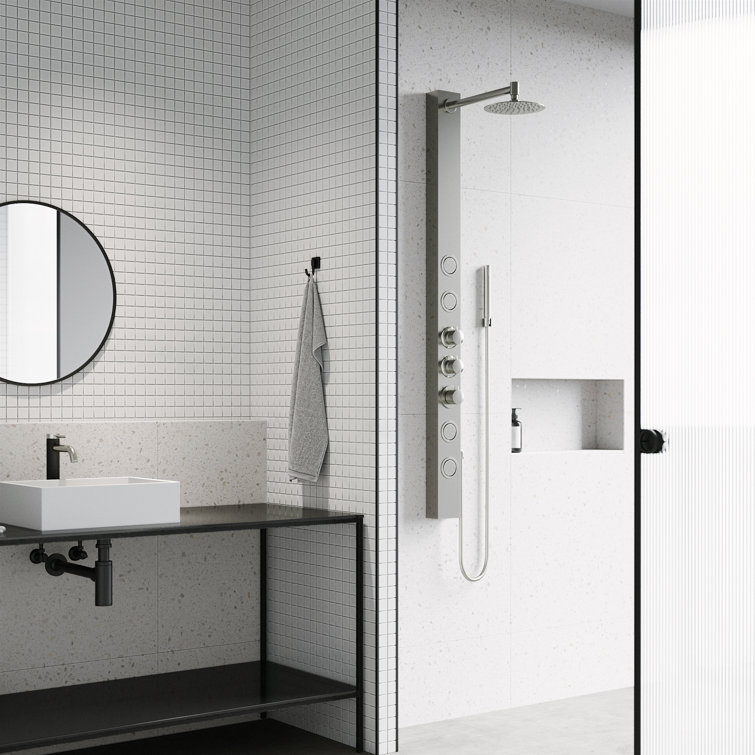 Sutton 58" Stainless Steel Shower Panel with Hand Shower and Jets