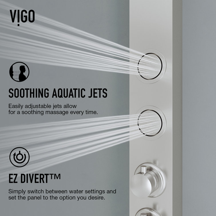 Bowery Stainless Steel 58" Shower Panel with Jets and Tub Filler