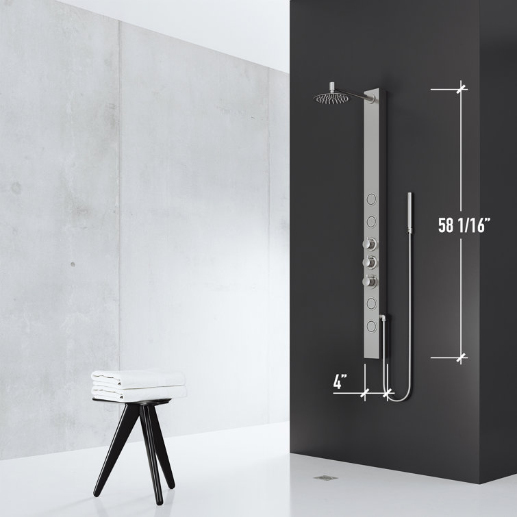 Sutton 58" Stainless Steel Shower Panel with Hand Shower and Jets
