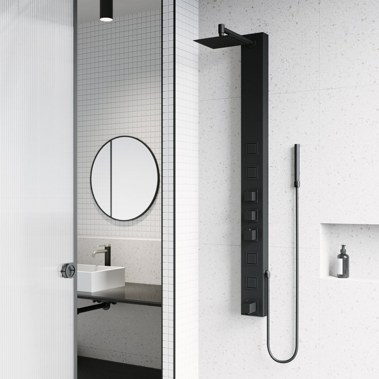 Bowery Matte Black 58" Shower Panel with Hand Shower