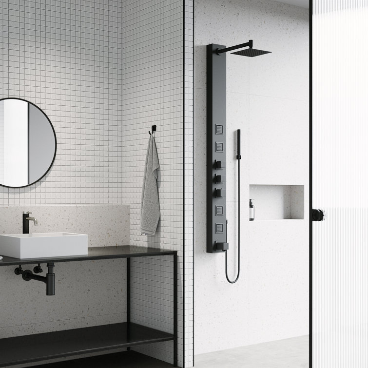 Bowery Matte Black 58" Shower Panel with Hand Shower