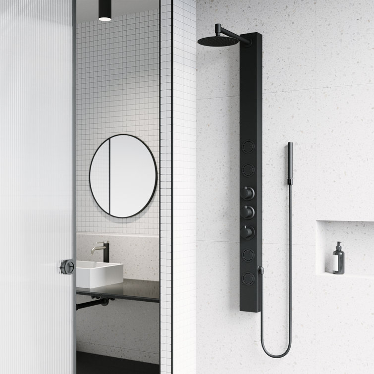 Sutton 58" Matte Black Stainless Steel Shower Panel with Hand Shower