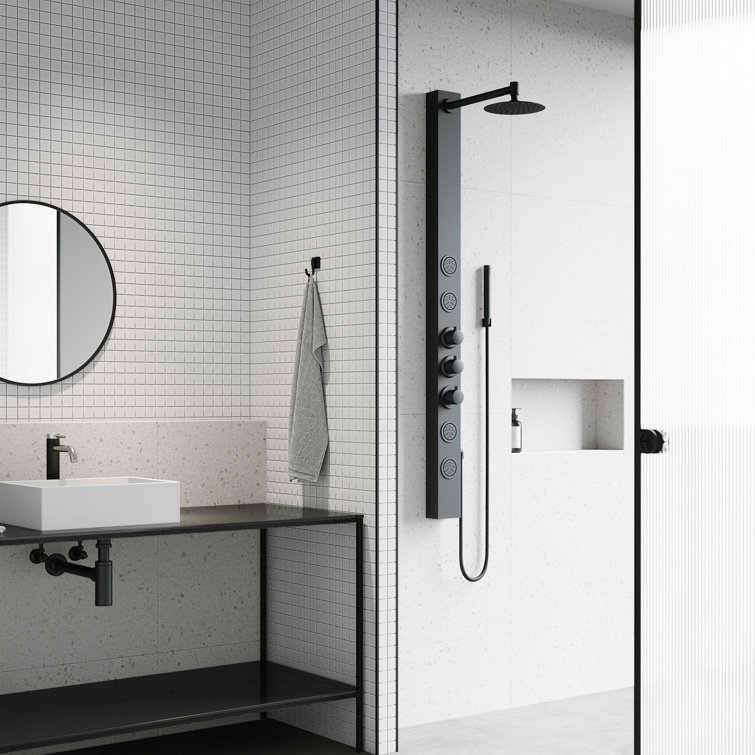 Sutton 58" Matte Black Stainless Steel Shower Panel with Hand Shower