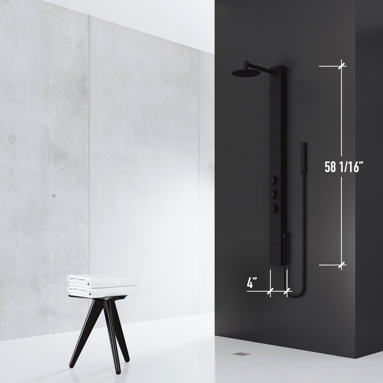 Sutton 58" Matte Black Stainless Steel Shower Panel with Hand Shower