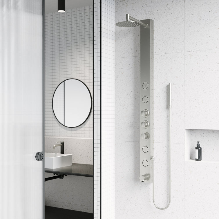 Bowery Stainless Steel 58" Shower Panel with Jets and Tub Filler