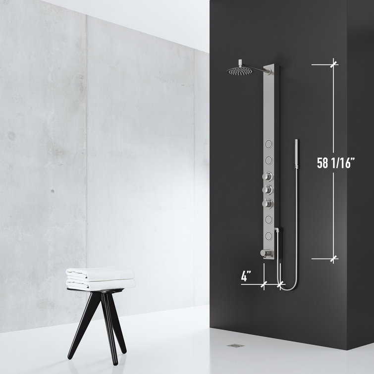 Bowery Stainless Steel 58" Shower Panel with Jets and Tub Filler