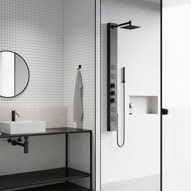 Sutton Matte Black 58" Shower Panel with Hand Shower and Jets