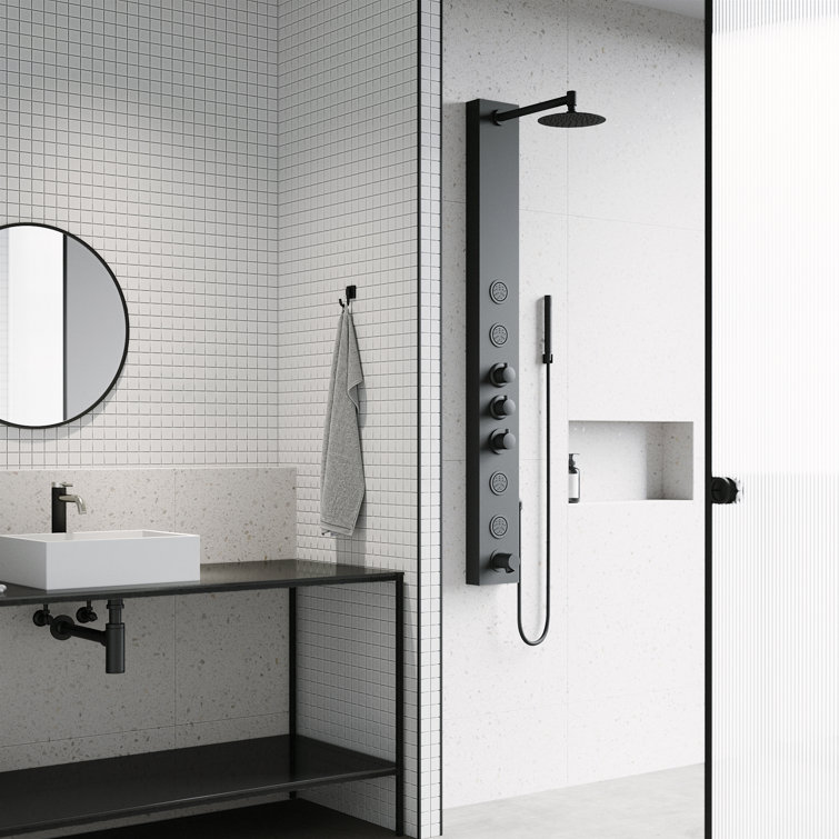 Bowery Matte Black 59" Shower Panel with 4-Jet System and Hand Shower