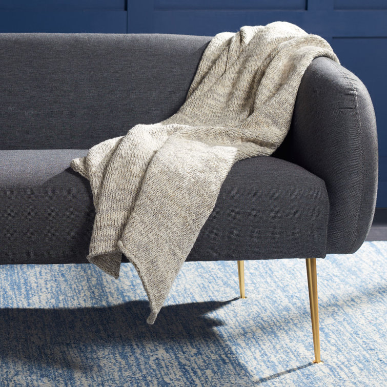 Light Grey and Gold Cotton Faux Fur Reversible Knit Throw