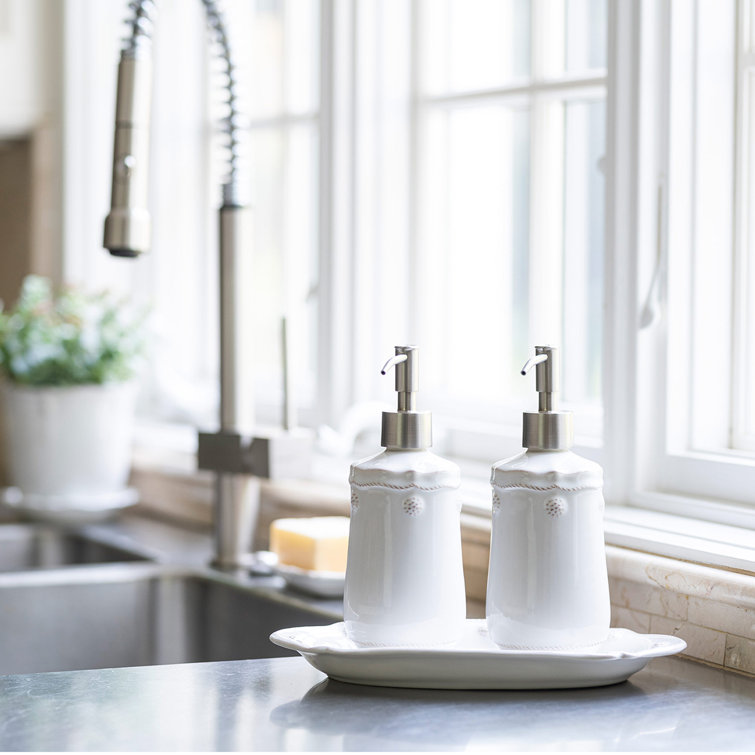 Elegant Whitewash Ceramic and Stainless Steel 3-Piece Kitchen Set