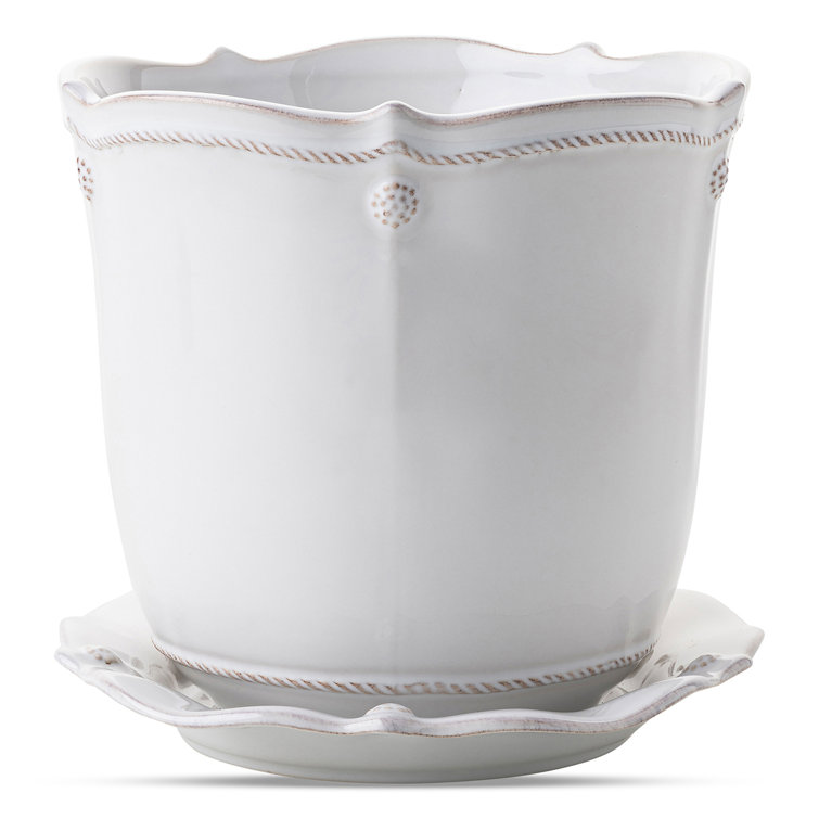 Whitewash Ceramic 7" Planter with Saucer