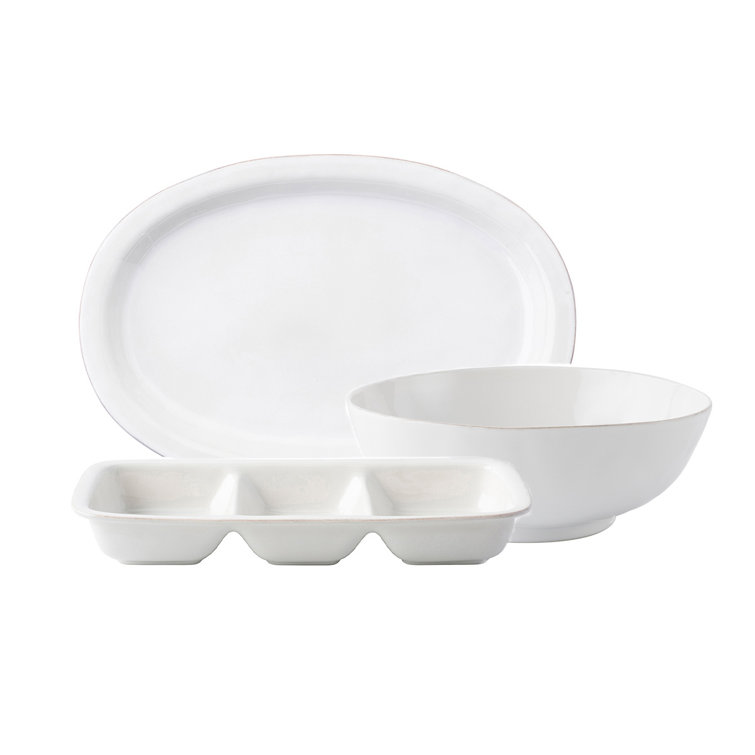 Rustic Whitewash Ceramic 3-Piece Serving Platter Set