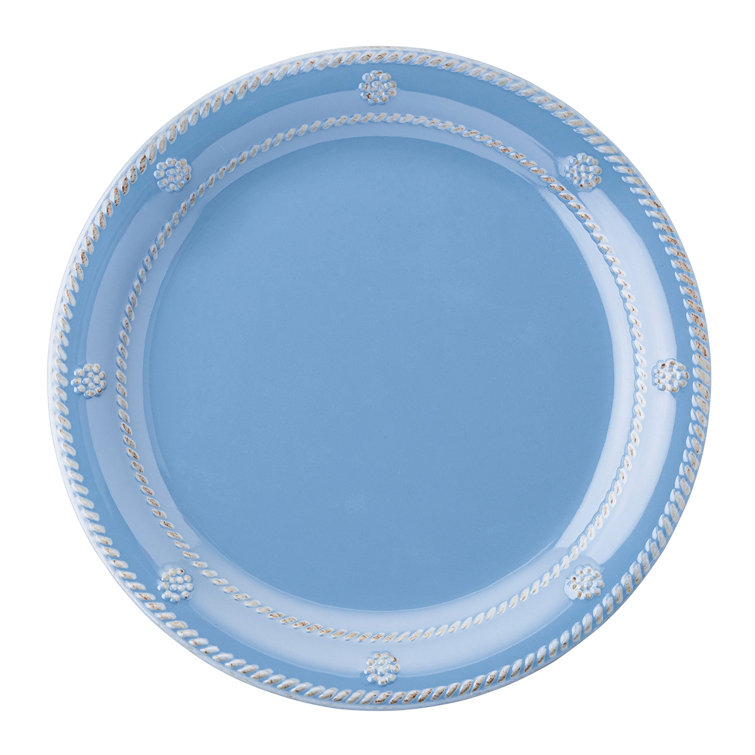 Chambray Blue Embossed Melamine Salad Plate with Cottagecore Design