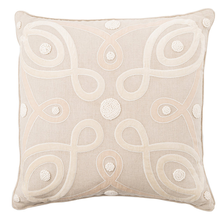 Natural Linen Square Throw Pillow with Velvet Applique