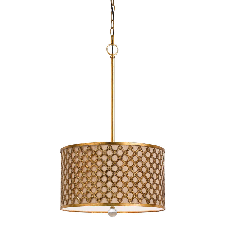 Gold Metal Drum Pendant Light with Geometric Design
