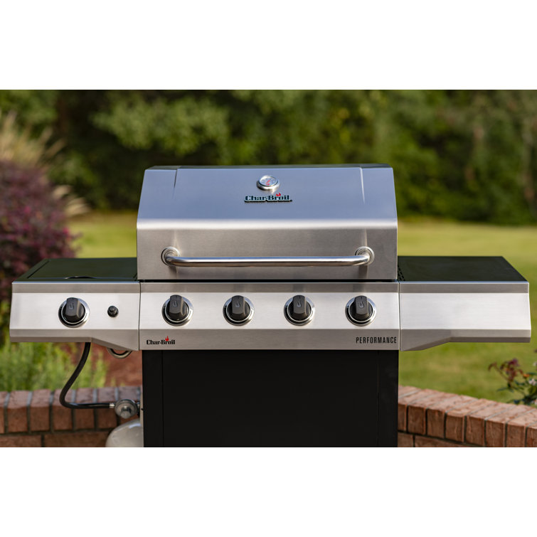 Stainless Steel 4-Burner Propane Gas Grill with Side Burner