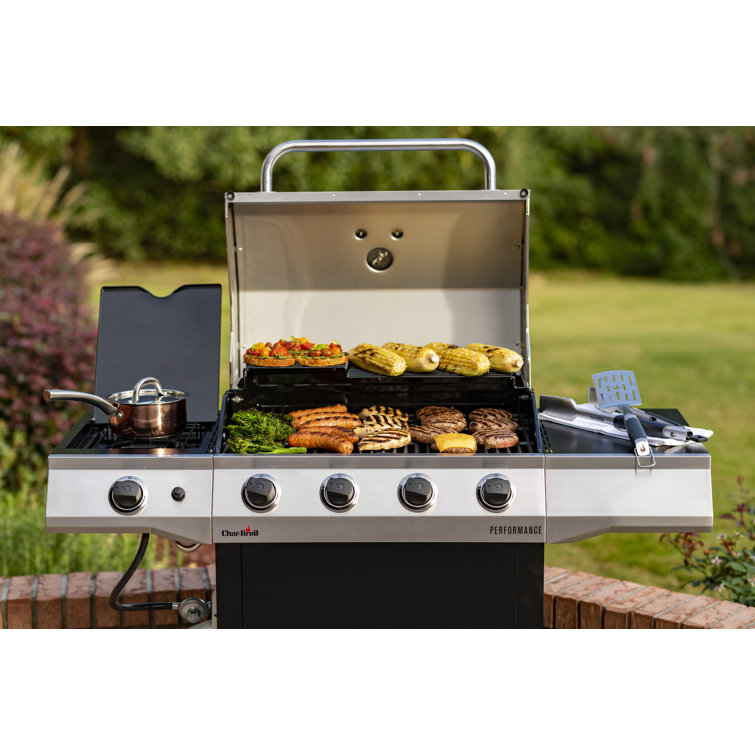 Stainless Steel 4-Burner Propane Gas Grill with Side Burner