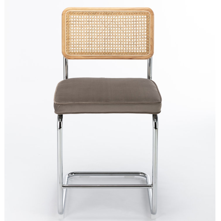 Platinum Gray Velvet and Chrome Bar Stools Set of 2