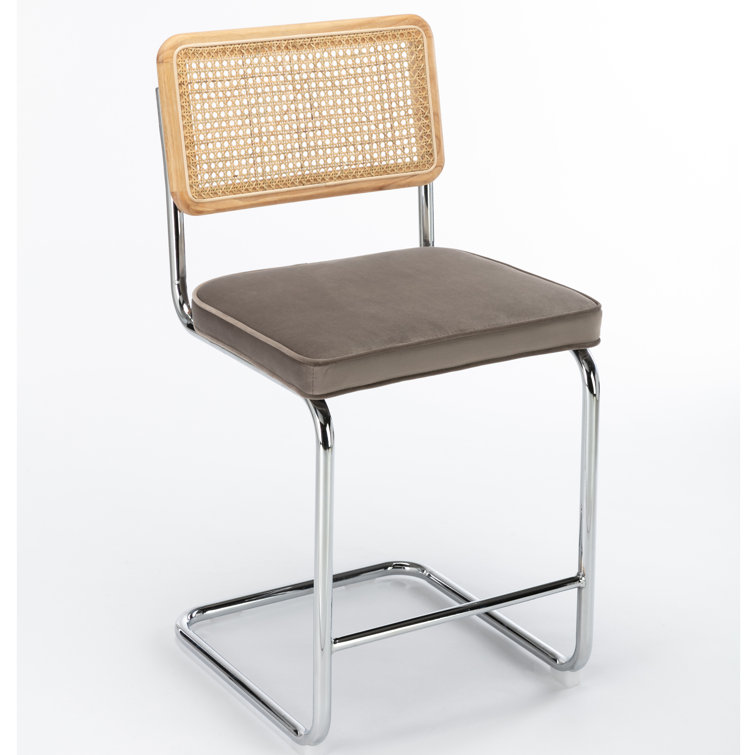 Platinum Gray Velvet and Chrome Bar Stools Set of 2