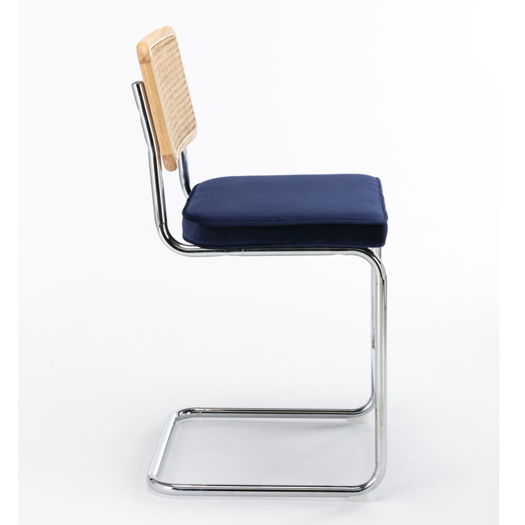 Sapphire Blue Velvet and Chrome Counter Stools, Set of 2